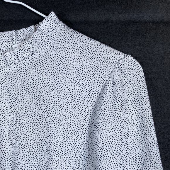 Maison d' Amelie Womens Blouse White Black Spotted Ruffle Balloon Sleeve Paris M - Picture 5 of 14